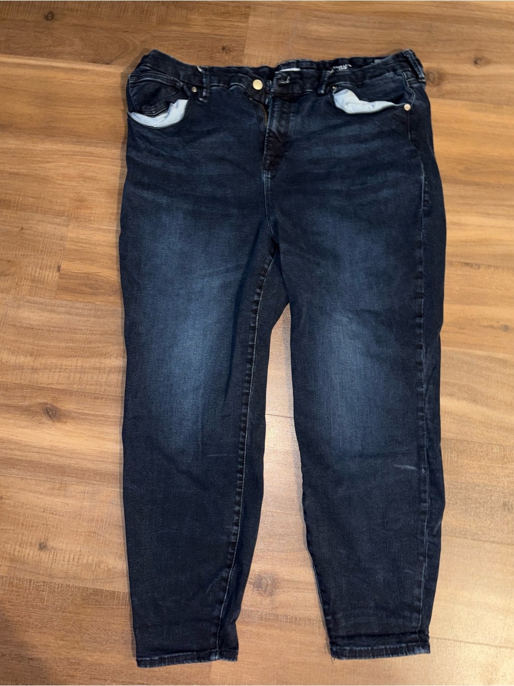 Good American Dark Indigo High-Rise Ankle Jeans